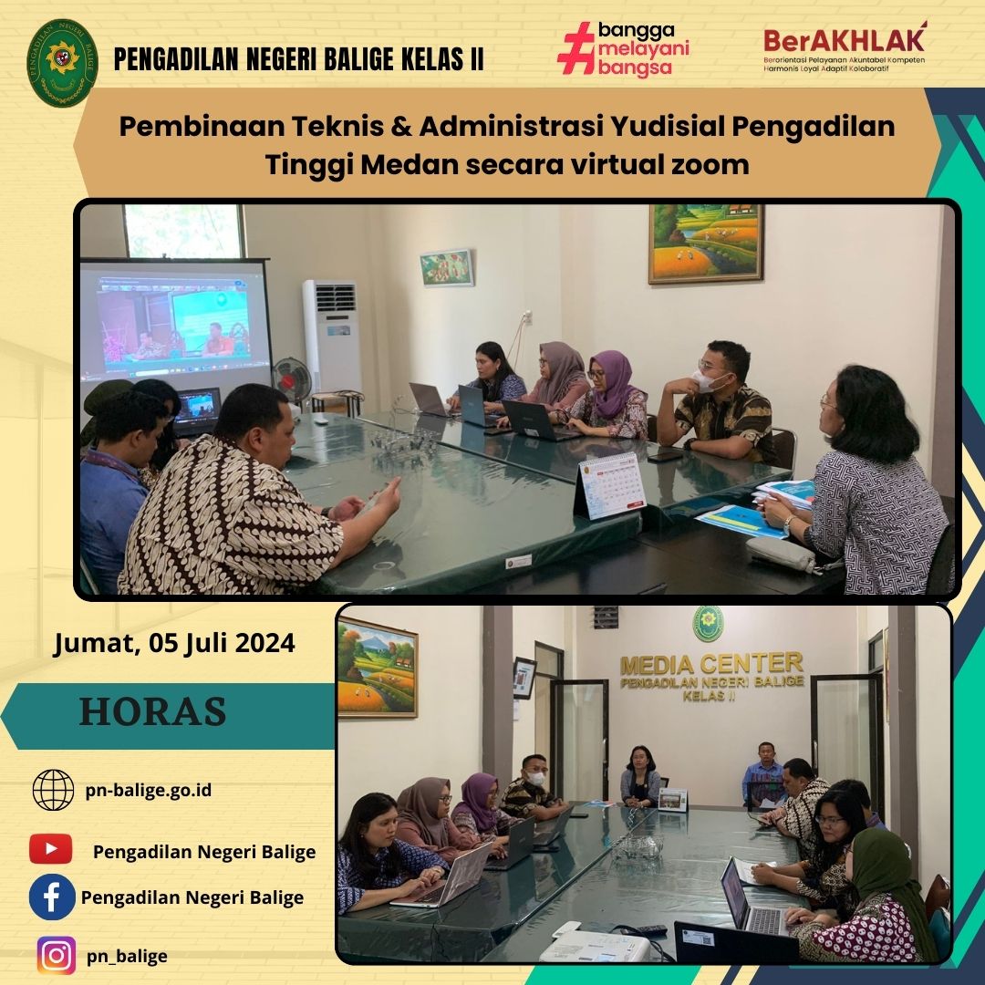 PEMBINAAN TEKNIS & ADMINISTRASI YUDISIAL PENGADILAN TINGGI MEDAN SECARA VIRTUAL ZOOM PEMBINAAN TEKNIS & ADMINISTRASI YUDISIAL PENGADILAN TINGGI MEDAN SECARA VIRTUAL ZOOM